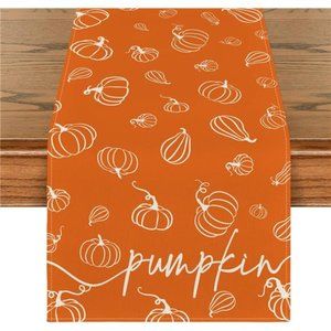 Pumpkins Fall Table Runner, Thanksgiving Kitchen Dining Table Decoration